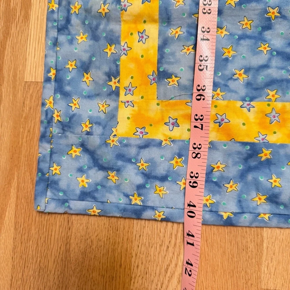 Handcrafted Patchwork Baby Quilt Star Pattern Two Sided Yellow & Blue Unisex - Picture 12 of 15